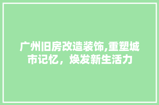 广州旧房改造装饰,重塑城市记忆，焕发新生活力