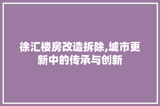 徐汇楼房改造拆除,城市更新中的传承与创新