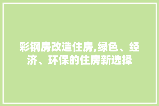 彩钢房改造住房,绿色、经济、环保的住房新选择