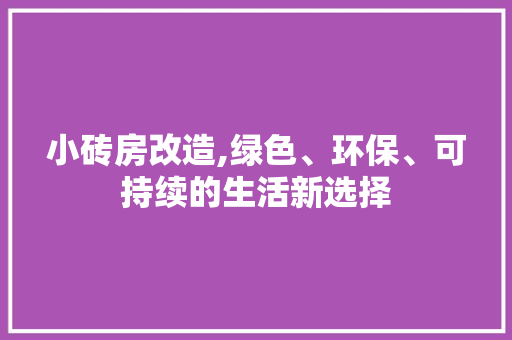 小砖房改造,绿色、环保、可持续的生活新选择