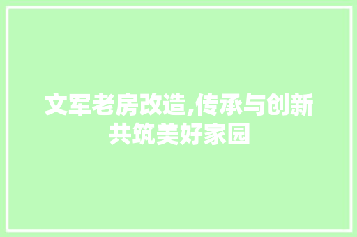 文军老房改造,传承与创新共筑美好家园