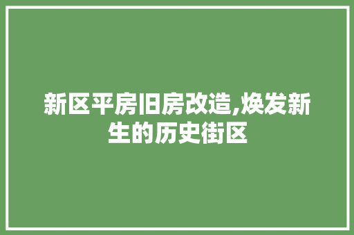 新区平房旧房改造,焕发新生的历史街区