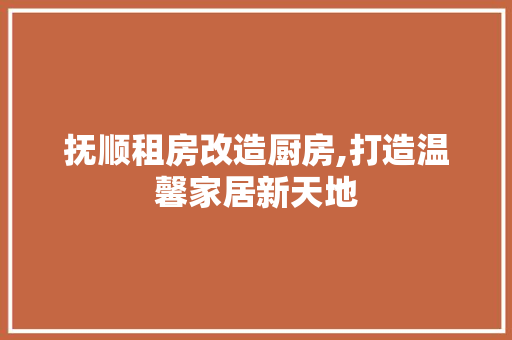 抚顺租房改造厨房,打造温馨家居新天地