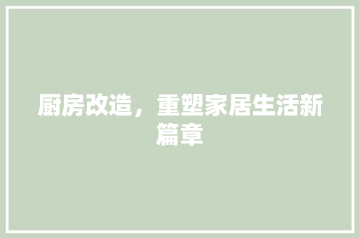 厨房改造，重塑家居生活新篇章