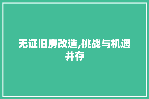无证旧房改造,挑战与机遇并存