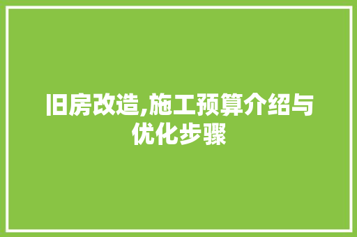 旧房改造,施工预算介绍与优化步骤