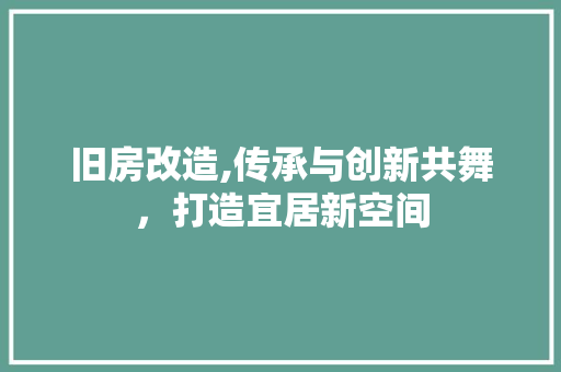 旧房改造,传承与创新共舞，打造宜居新空间