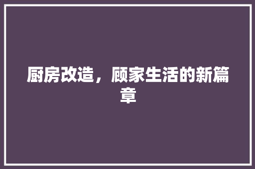 厨房改造，顾家生活的新篇章