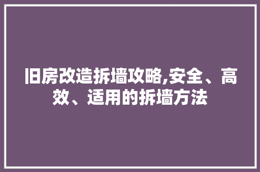 旧房改造拆墙攻略,安全、高效、适用的拆墙方法