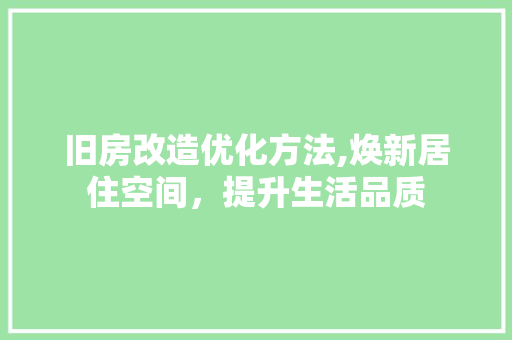 旧房改造优化方法,焕新居住空间，提升生活品质