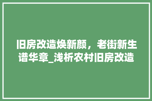 旧房改造焕新颜，老街新生谱华章_浅析农村旧房改造与老街复兴之路