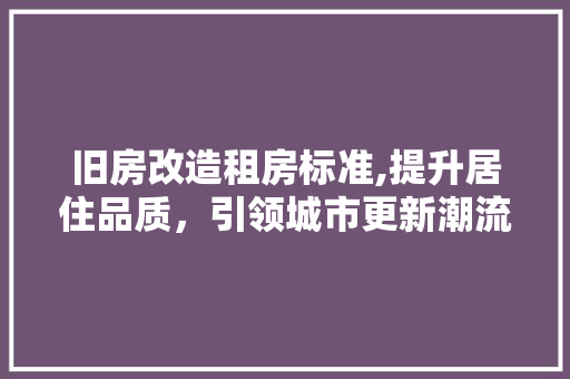 旧房改造租房标准,提升居住品质，引领城市更新潮流
