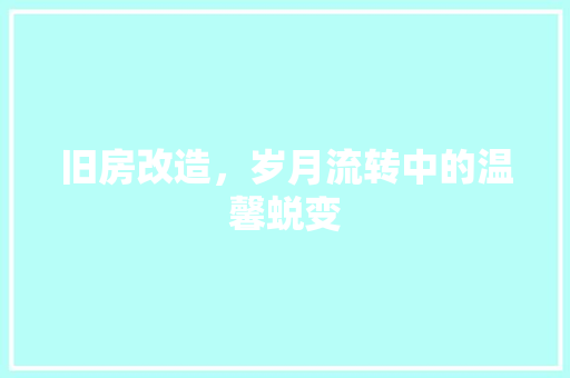 旧房改造，岁月流转中的温馨蜕变