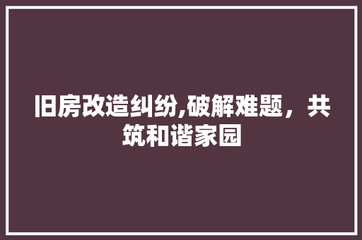 旧房改造纠纷,破解难题，共筑和谐家园