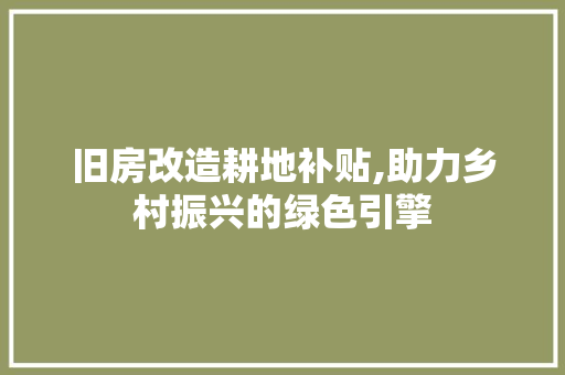 旧房改造耕地补贴,助力乡村振兴的绿色引擎