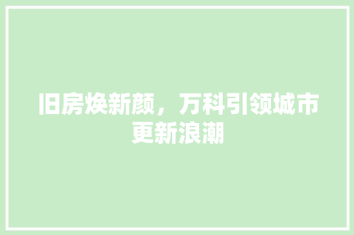旧房焕新颜，万科引领城市更新浪潮
