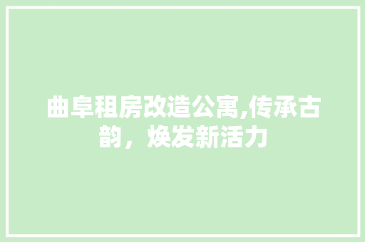 曲阜租房改造公寓,传承古韵，焕发新活力