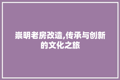 崇明老房改造,传承与创新的文化之旅