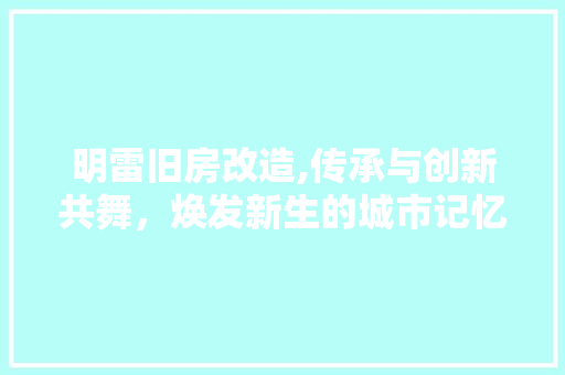 明雷旧房改造,传承与创新共舞，焕发新生的城市记忆