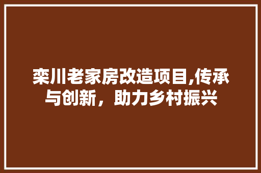 栾川老家房改造项目,传承与创新，助力乡村振兴