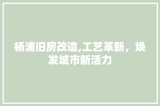 杨浦旧房改造,工艺革新，焕发城市新活力