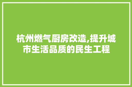 杭州燃气厨房改造,提升城市生活品质的民生工程