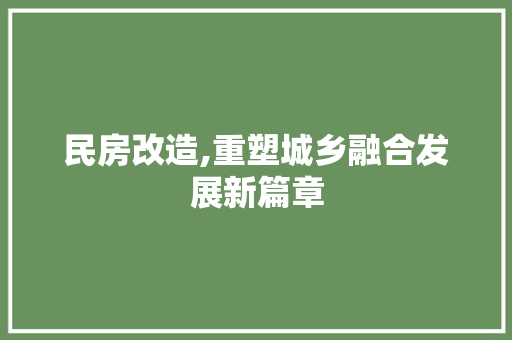 民房改造,重塑城乡融合发展新篇章