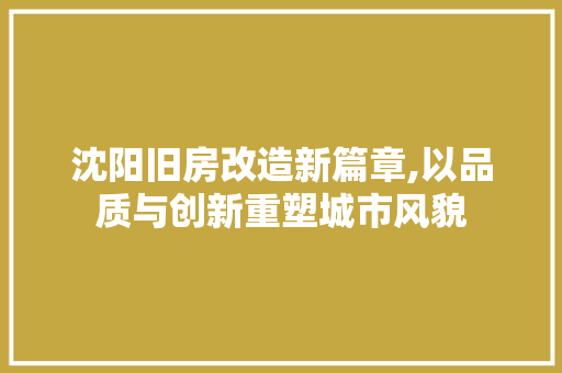 沈阳旧房改造新篇章,以品质与创新重塑城市风貌