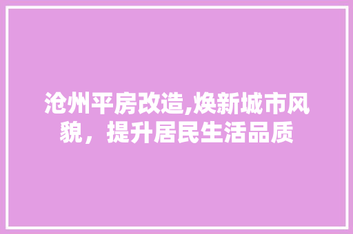 沧州平房改造,焕新城市风貌，提升居民生活品质