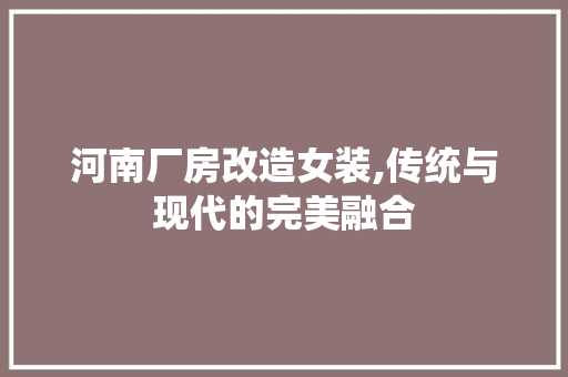 河南厂房改造女装,传统与现代的完美融合