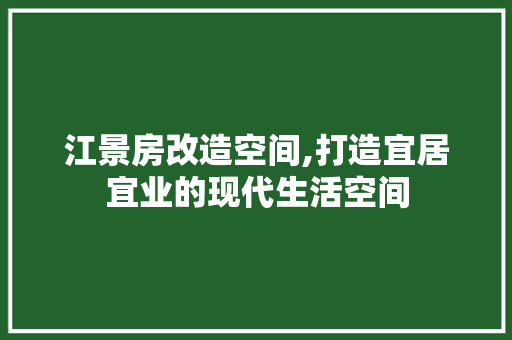 江景房改造空间,打造宜居宜业的现代生活空间