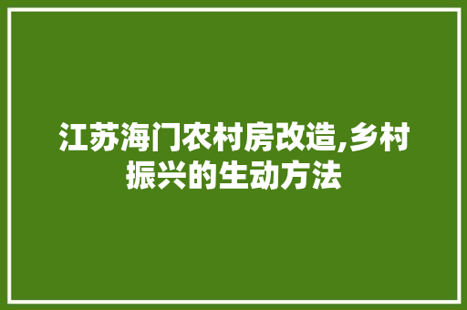 江苏海门农村房改造,乡村振兴的生动方法