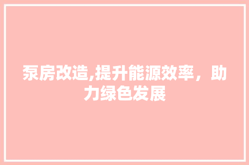 泵房改造,提升能源效率，助力绿色发展