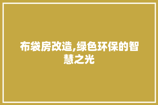 布袋房改造,绿色环保的智慧之光