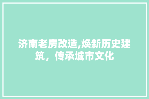 济南老房改造,焕新历史建筑，传承城市文化