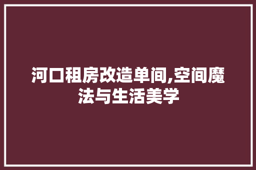河口租房改造单间,空间魔法与生活美学