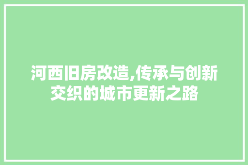 河西旧房改造,传承与创新交织的城市更新之路