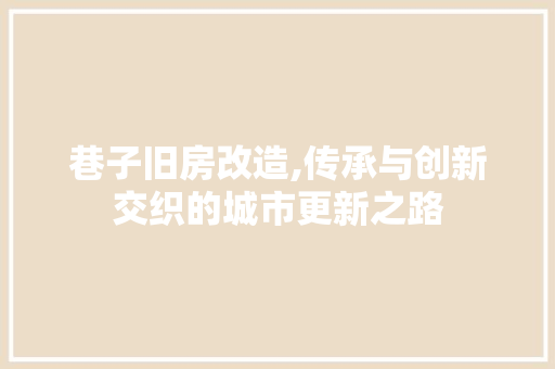 巷子旧房改造,传承与创新交织的城市更新之路