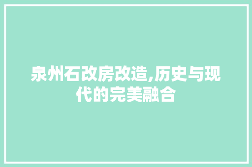 泉州石改房改造,历史与现代的完美融合