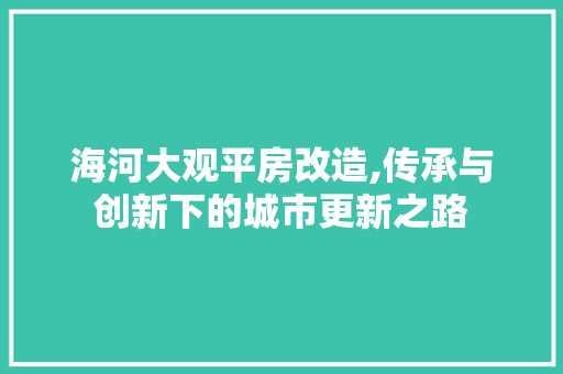 海河大观平房改造,传承与创新下的城市更新之路