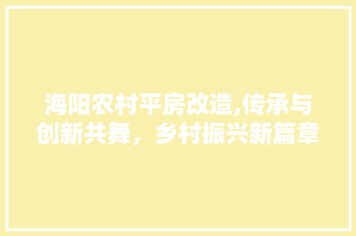 海阳农村平房改造,传承与创新共舞，乡村振兴新篇章