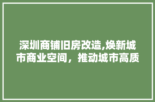 深圳商铺旧房改造,焕新城市商业空间，推动城市高质量发展