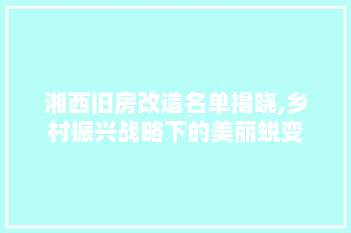 湘西旧房改造名单揭晓,乡村振兴战略下的美丽蜕变
