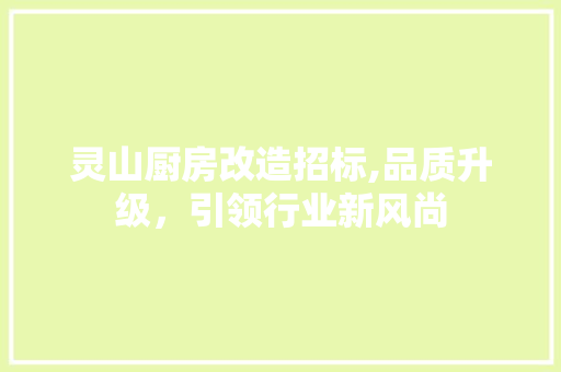 灵山厨房改造招标,品质升级，引领行业新风尚