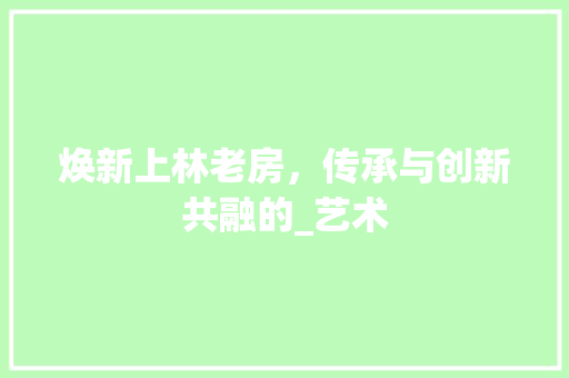 焕新上林老房，传承与创新共融的_艺术