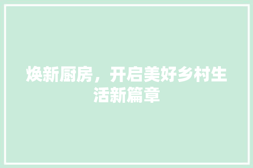焕新厨房，开启美好乡村生活新篇章