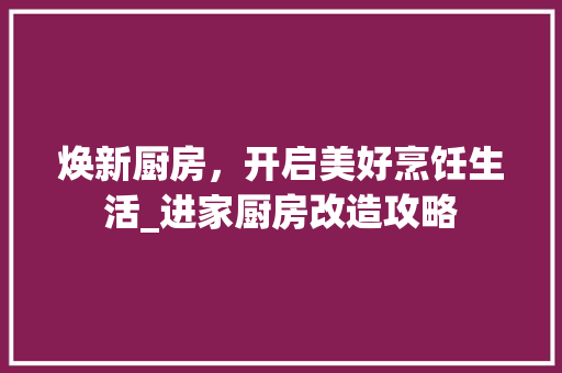 焕新厨房，开启美好烹饪生活_进家厨房改造攻略