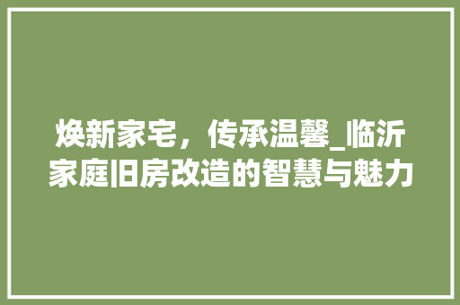 焕新家宅，传承温馨_临沂家庭旧房改造的智慧与魅力
