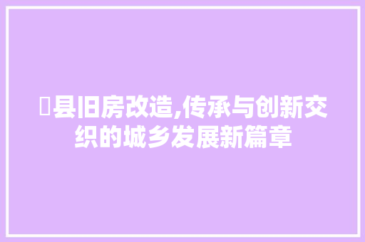 漷县旧房改造,传承与创新交织的城乡发展新篇章