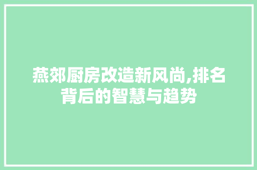 燕郊厨房改造新风尚,排名背后的智慧与趋势